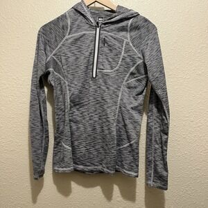 REI Women's 1/4‎ Zip Hooded Pullover Balck & White Stripe Athletic Sweatshirt S